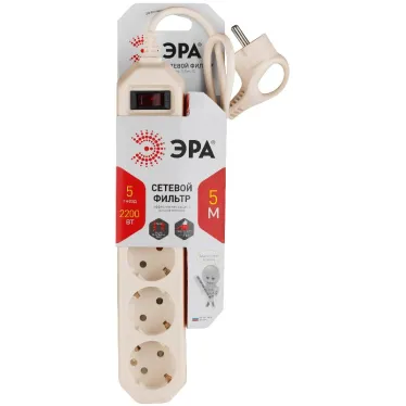 Сетевой фильтр USF-5es-5m-I Сет.фильтр базовая защита, с/з, с выкл, 5гн, 5м, ПВС, 10А, сл.кост USF-5es-5m-I