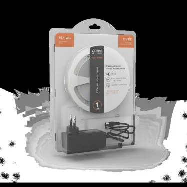 Лента светодиодная LED 2835/120-SMD 14.4 Вт/м 1400 лм/м 3000К DC 12В IP20 8мм комплект лента и драйвер (блистер 5м) Basic Gauss