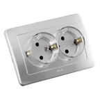 Розетка двойная скрытая с заземлением (стакан) серебро