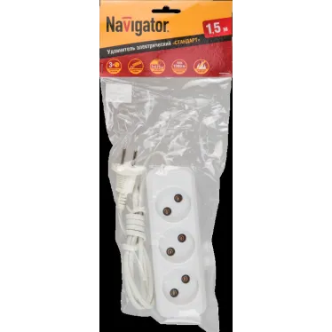 Удлинитель бытовой 3 розетки шнур 1.5м без заземления