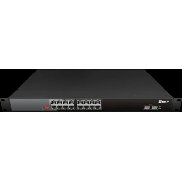 Коммутатор промышленный неуправляемый U-2GX/SFP-16GTP-R, 2 порта 1000Base-X SFP, 16 портов 10/100/1000Base-T(X) RJ45 c PoE, монтаж в 19'' стойку TSX EKF