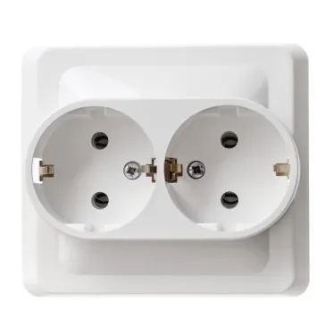 ЭТЮД Розетка двойная скрытая с заземлением без шторок белая