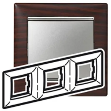 VALENA Рамка 3 поста горизонтальный монтаж темное дерево/серебро