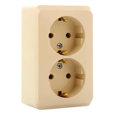 ЭТЮД Розетка двойная наружная с заземлением без шторок бежевая