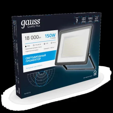 Прожектор светодиодный ДО 150 Вт 18000 лм 6500К AC 220В IP65 250х32х335мм матрированное закаленное стекло Qplus Gauss