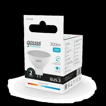 Лампа светодиодная LED 3.5 Вт 300 лм 4100К софит MR16 нейтральный GU5.3 AC 220В Elementary Gauss