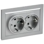 BRITE Розетка двойная с заземлением без защитных шторок 16А в сборе РС12-3-БрА алюминий