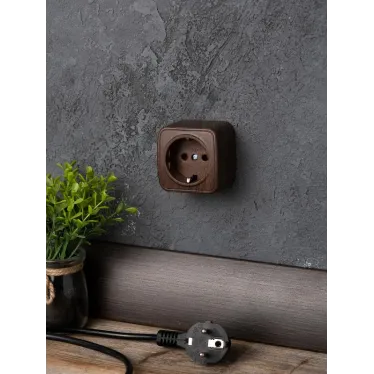 Розетка 1-местная ОП Минск 16А с заземлением темное дерево