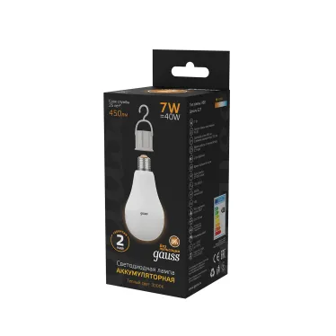 Лампа светодиодная LED A60 7W E27 450lm 3000K с Li-Ion аккумулятором 1/10/60 | 102402107 | Gauss