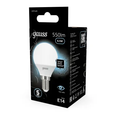 Лампа светодиодная LED 6,5Вт E14 220В 4100К шар | 105101207 | Gauss