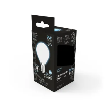 Лампа светодиодная Filament Шар 9W 610lm 4100К Е14 milky LED 1/10/50 | 105201209 | Gauss