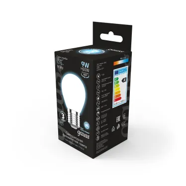 Лампа светодиодная Filament Шар 9W 610lm 4100К Е27 milky LED 1/10/50 | 105202209 | Gauss