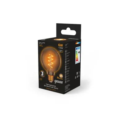 Лампа светодиодная Black LED Filament G95 Flexible E27 6W Golden 360lm 2400К | 105802007 | Gauss