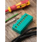 Шина 0 PE (6х9мм) 8 отверстий латунь зеленый изолированный корпус на DIN-рейку PROxima