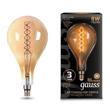 Лампа светодиодная LED Vintage Filament Flexible A160 8W E27 160*300mm Amber 620lm 2400K 1/6 | 150802008 | Gauss