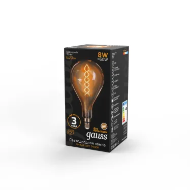 Лампа светодиодная LED Vintage Filament Flexible A160 8W E27 160*300mm Amber 620lm 2400K 1/6 | 150802008 | Gauss
