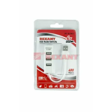 Разветвитель USB на 4 порта белый,,