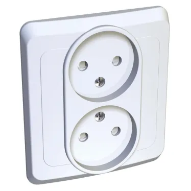 ЭТЮД Розетка двойная скрытая без заземления со шторками белая
