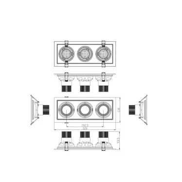 Светильник карданный встраиваемый SKD-13-36-40K-W09 3х9Вт 4000K 2430Лм 320х130х100