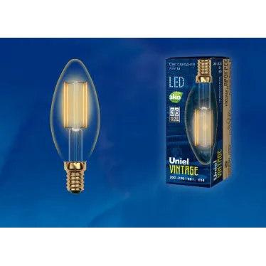 Лампа светодиодная декоративная LED 5вт 220-250В свеча 420Лм Е14 2250К золотая колба Vintage