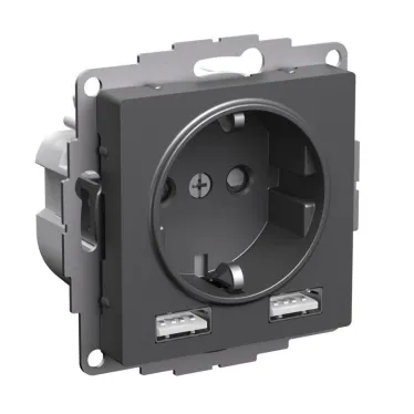 ATLASDESIGN РОЗЕТКА 16А с 2 USB A+A, 5В/2,4А, 2х5В/1,2А, механизм, БАЗАЛЬТ
