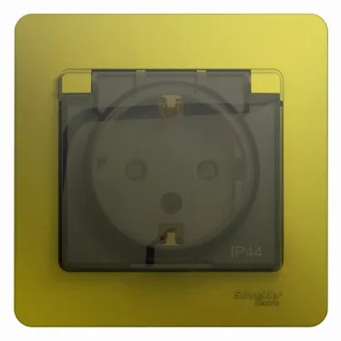 GLOSSA розетка с заземлением со шторками с крышкой в сборе IP44 фисташковый