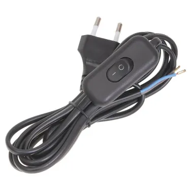 Шнур УШ-1КВ с выключателем 2м ПВС 2х0.75 6А черный