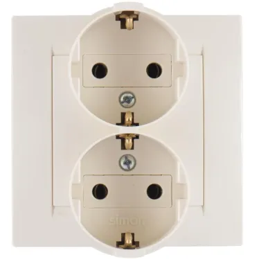 15 Розетка двойная 2Р+Е Schuko 16А 250В винтовой зажим слоновая кость