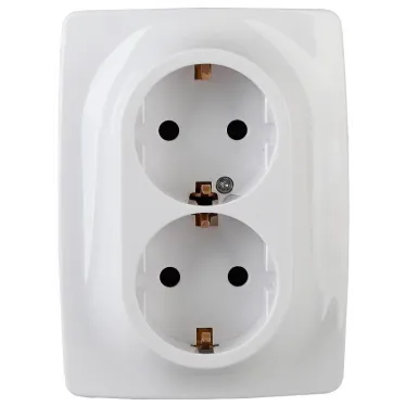 Розетка 2X2P+E Schuko, 16A-250В, винт, Эра12, белый, 12-2116-01