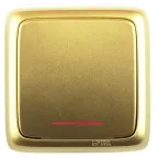 Переключатель одноклавишный наружный с изоляционной пластиной с индикацией золото 10А