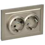 BRITE Розетка двойная с заземлением с защитными шторками 16А в сборе РСш12-3-БрШ шампань