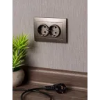 Валенсия лицевая панель розетки 2-местной с/з 16А графит с защ. штор.