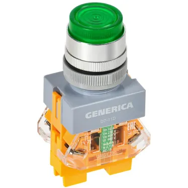 Кнопка D7-11D d-22мм 1з+1р с подсв. зеленая GENERICA