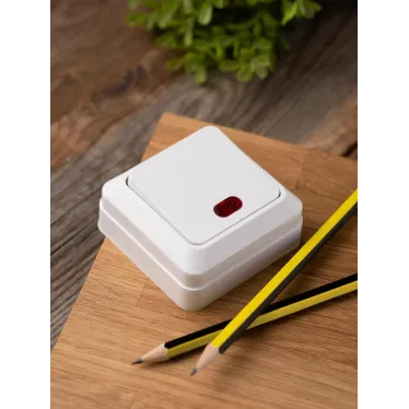 Рим Выключатель одноклавишный с индикатором 10А белый