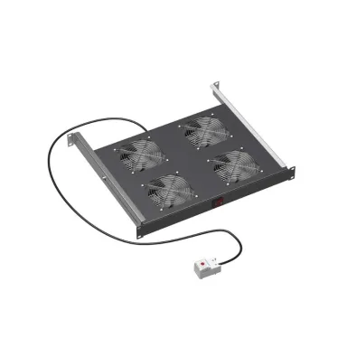 19дюйм Вентиляторный модуль, 4 вентиляторов с термостатом RAL 9005