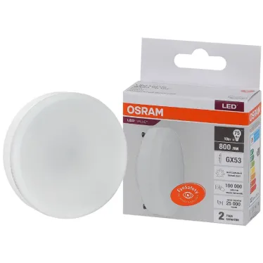 Лампа светодиодная LED 10 Вт GX53 4000К 800Лм таблетка 220 В (замена 75Вт) OSRAM