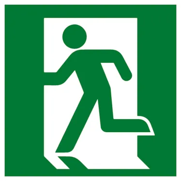 Знак эвакуационный E 01-01 ''Выход здесь'' (левосторонний) 200х200 мм, металл с покрытием фотолюминесцентным ГОСТ Р 12.4.026-2001