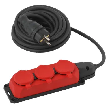 Удлинитель силовой UK-3e-3x1,5-5m-IP44(KG) с заземлением 3 розетки каучук 5м КГ 3х1,5мм2 IP44