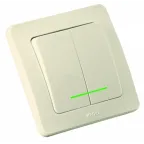 Выключатель двухклавишный скрытый с индикацией слоновая кость 10А