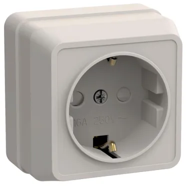 ОКТАВА Розетка с заземлением сошторками наружная 16А кремовый
