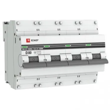 Автоматический выключатель 4P 80А (D) 10kA ВА 47-100M с электромагнитным расцепителем PROxima