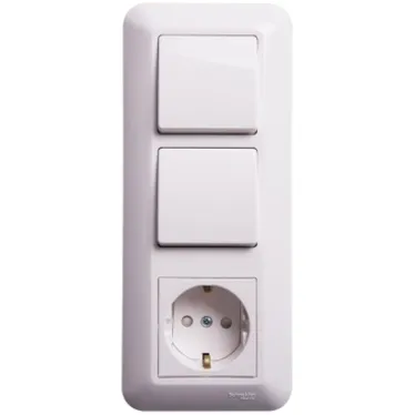 Прима С/У БЛОК: розетка с заземлением + выключатель одноклавишный + выключатель одноклавишный белый