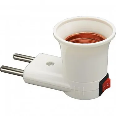 Патрон-переходник с Е27 на розетку с выключателем белый