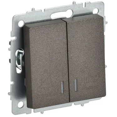 BRITE Выключатель 2-клавишный с индикацией для отелей 10А ВС10-2-9-БрТБ темная бронза IEK