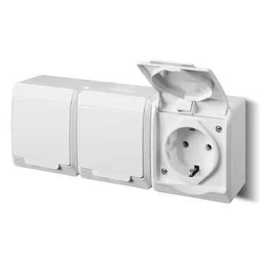Гермес PLUS Розетка тройная с заземлением наружная белая IP54