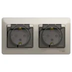 Розетка GLOSSA двойная с заземлением со шторками в сборе IP44 молочный