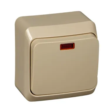 ЭТЮД Выключатель одноклавишный наружный с подсветкой бежевый сх.1