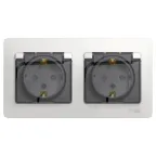 GLOSSA Розетка двойная с заземлением, со шторками, в сборе, IP44, белый