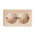 ЭТЮД Розетка двойная наружная с заземлением со шторками Сосна