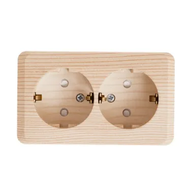 ЭТЮД Розетка двойная наружная с заземлением со шторками Сосна